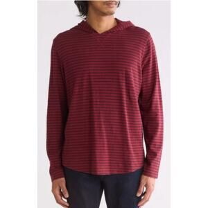 Vince Stripe Long Sleeve Slubbed Hooded Cotton T-Shirt Sz XXL Burgundy Striped